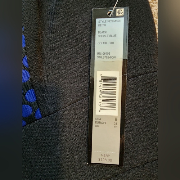 Tahari Black and Cobalt Blue Sleeveless Dress. Size 8. NWT - Picture 10 of 13